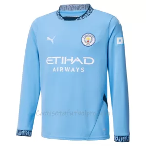 Camiseta Manchester City Erling Haaland 9 Hombre 1ª Equipación 24/25 Manga Larga